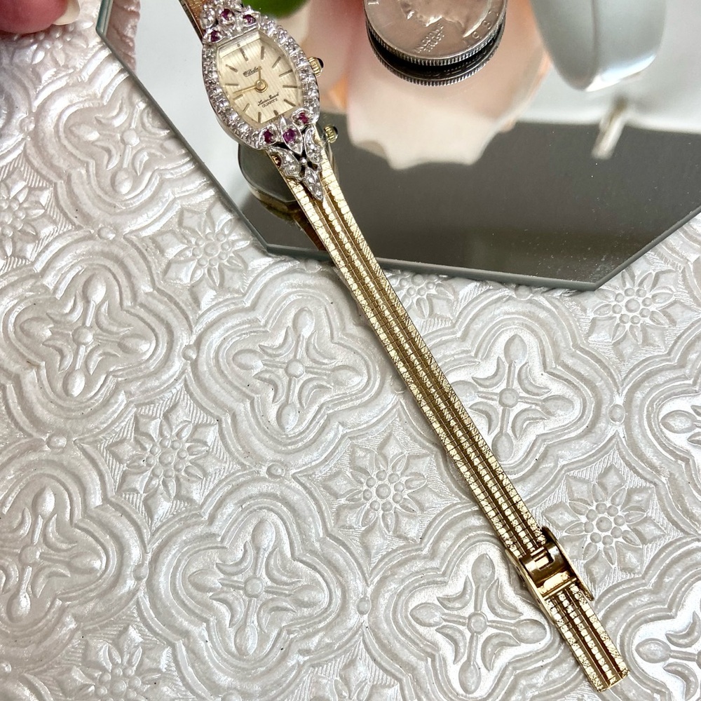 Vintage Lucien Piccard Diamond & Ruby Accented Bezel Dainty Cocktail Watch - Picture 14 of 16